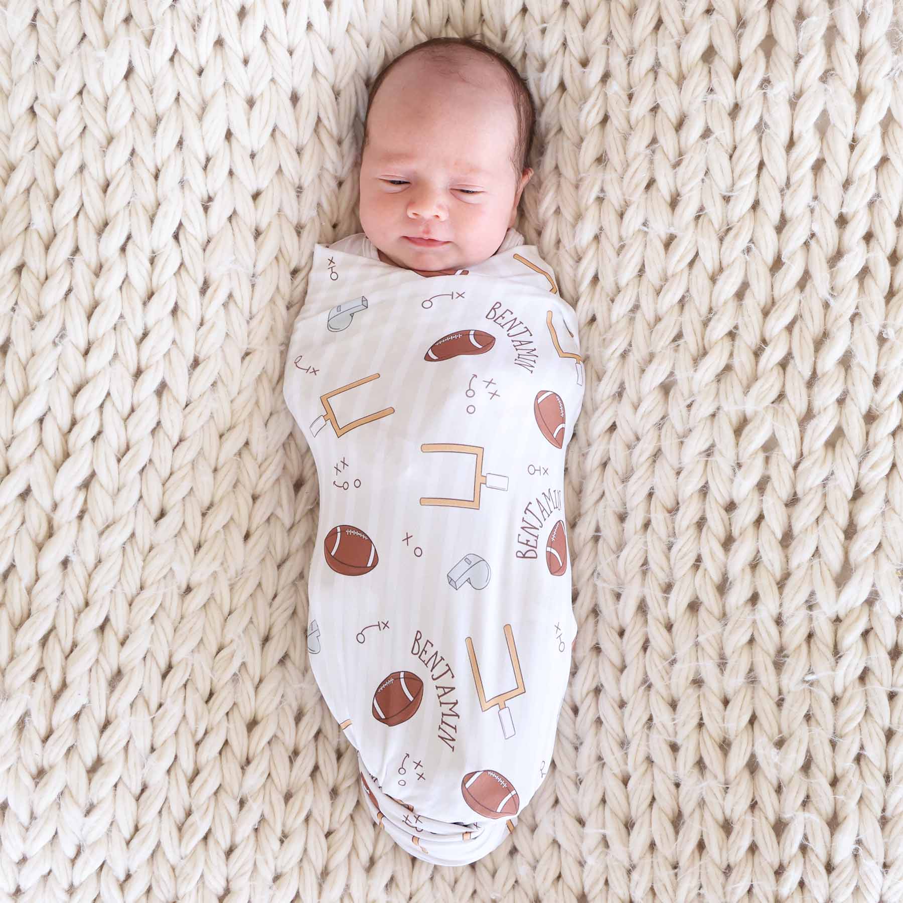 Tiny Touchdowns Personalized Swaddle Blanket | Neutral - Image 4