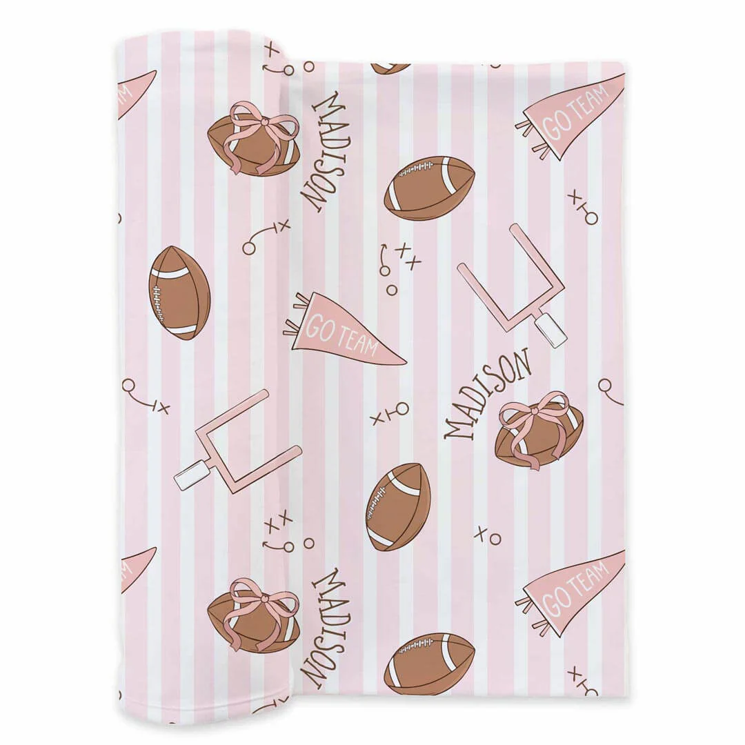 Tiny Touchdowns Personalized Swaddle Blanket | Pink - Image 2