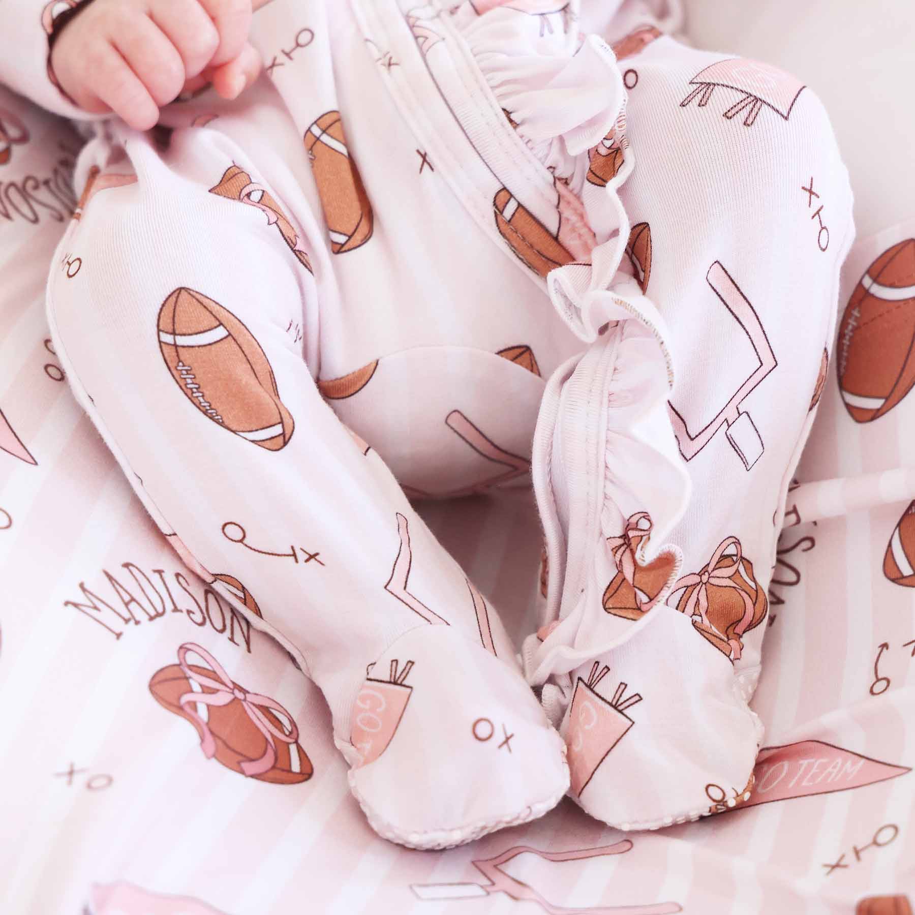 Tiny Touchdowns Ruffle Zipper Footie | Pink - Image 10
