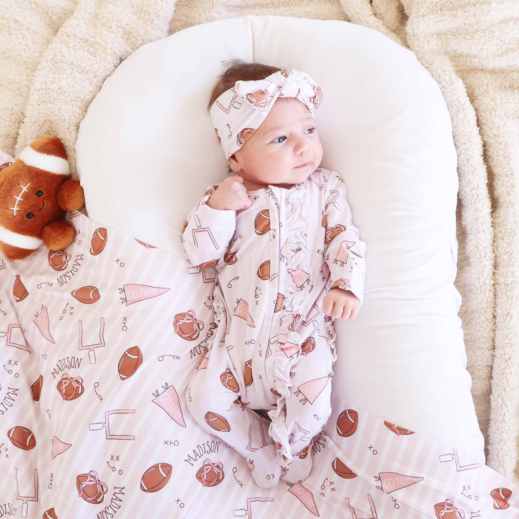 Tiny Touchdowns Ruffle Zipper Footie | Pink - Image 4