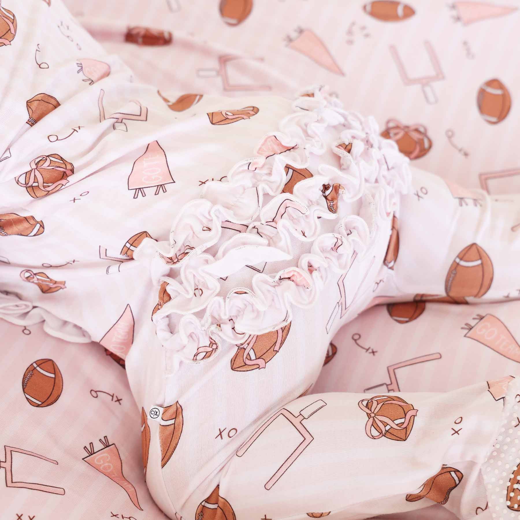 Tiny Touchdowns Ruffle Zipper Footie | Pink - Image 6