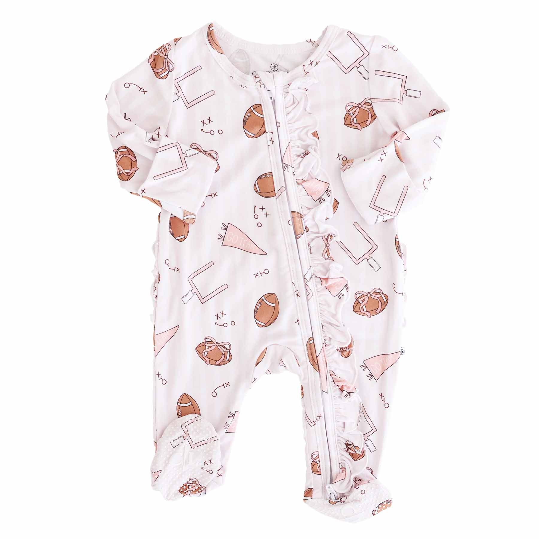 Tiny Touchdowns Ruffle Zipper Footie | Pink - Image 9