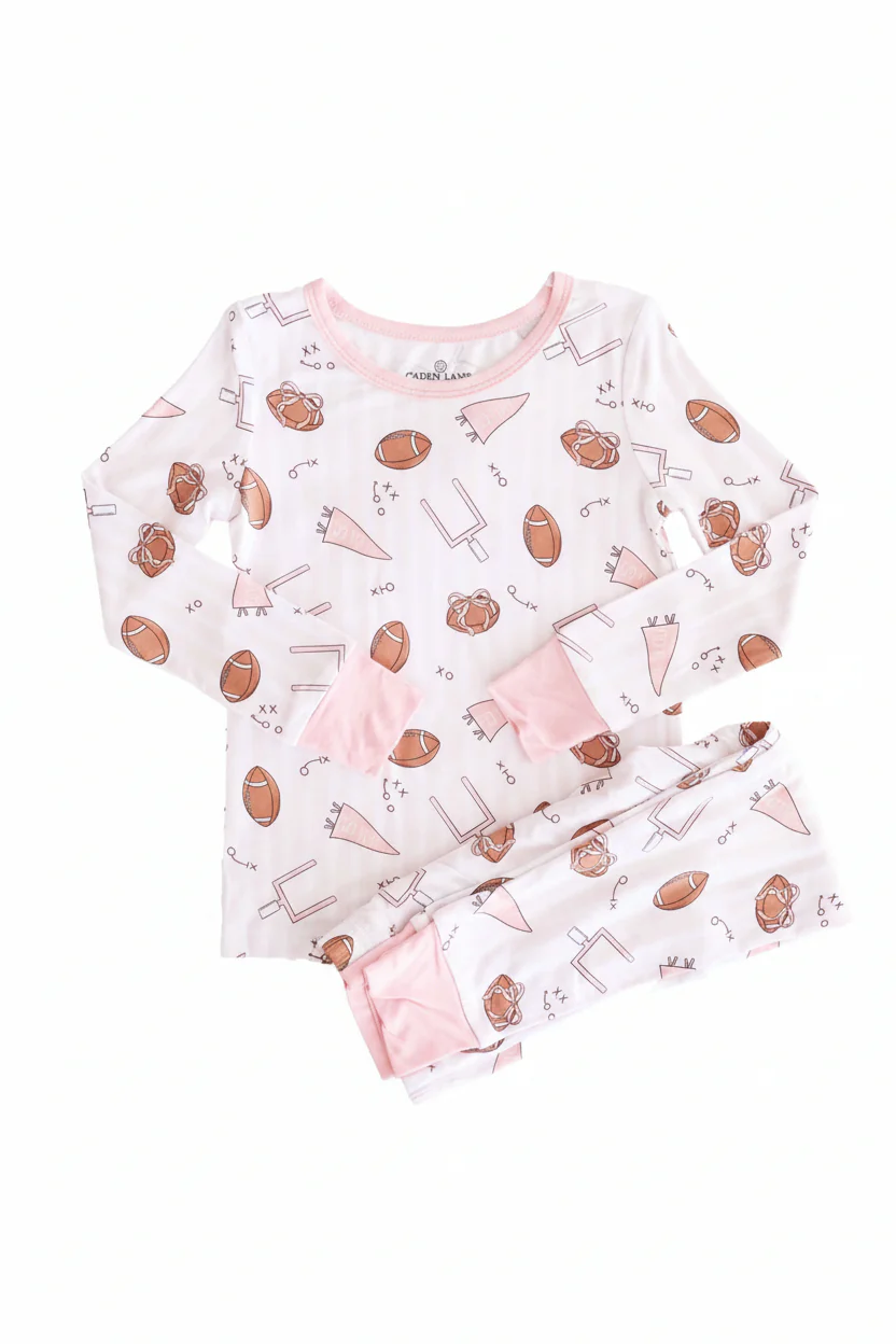 Tiny Touchdowns Two Piece Pajama Set | Pink - Image 2