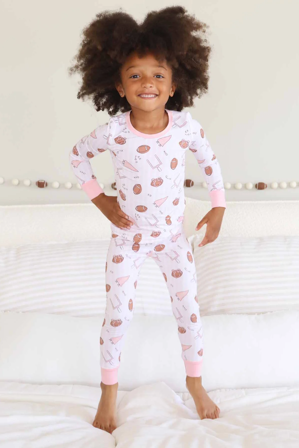 Tiny Touchdowns Two Piece Pajama Set | Pink - Image 3