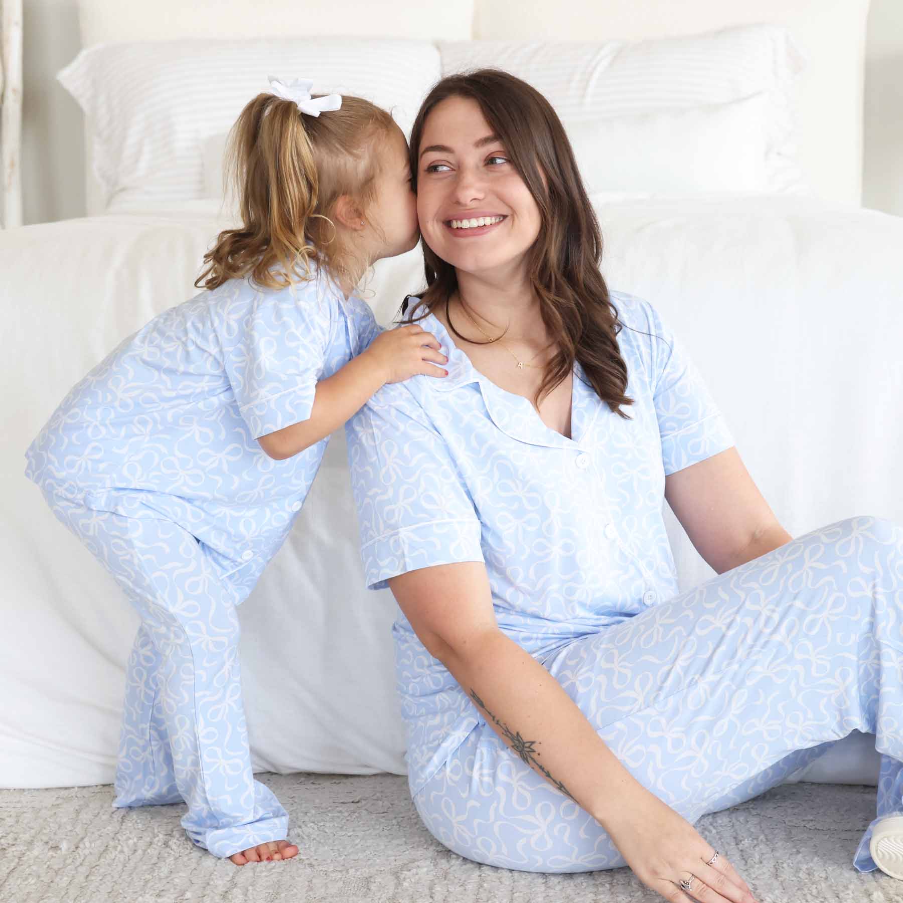 Girl's Two Piece Flare Lounge Set | Blue-tiful Bows - Image 10