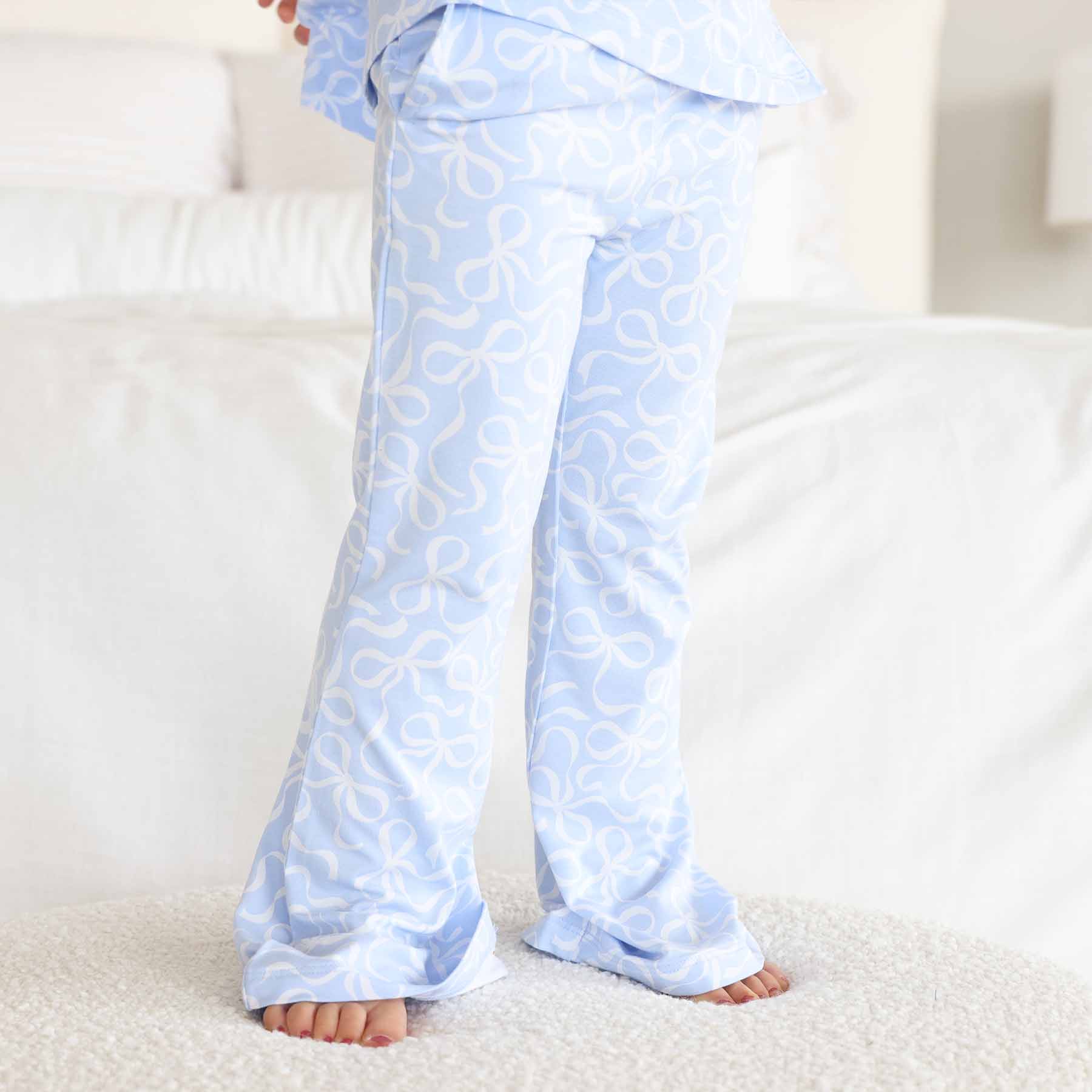 Girl's Two Piece Flare Lounge Set | Blue-tiful Bows - Image 5