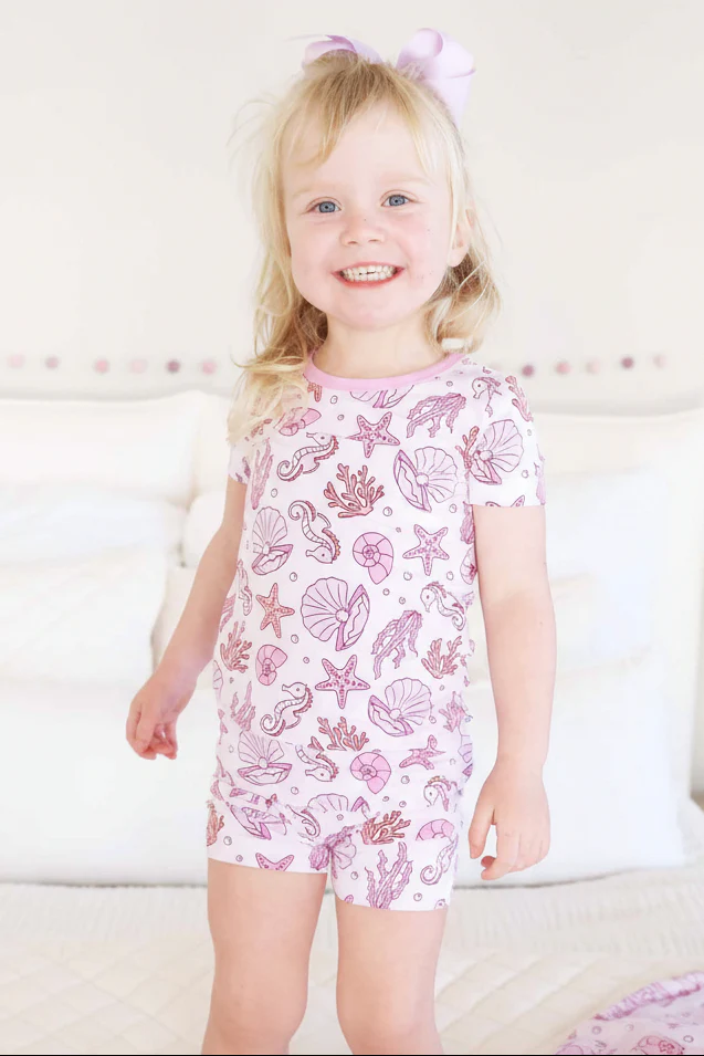 Two Piece Short Pajama Set | Tiny Tides Pink