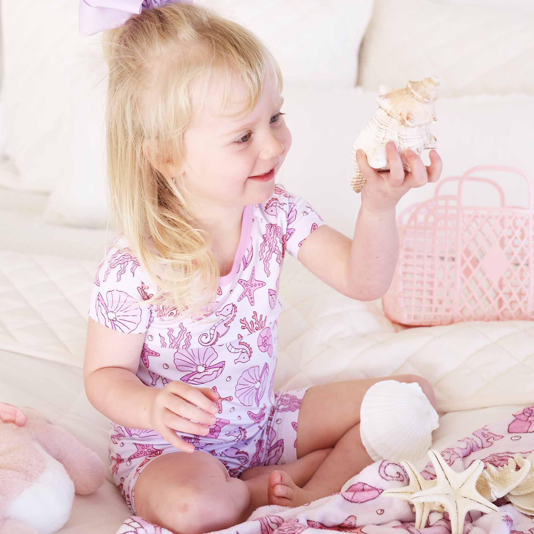 Two Piece Short Pajama Set | Tiny Tides Pink - Image 10