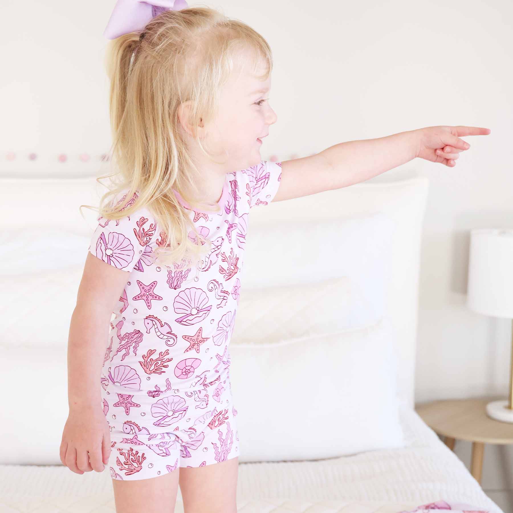 Two Piece Short Pajama Set | Tiny Tides Pink - Image 11