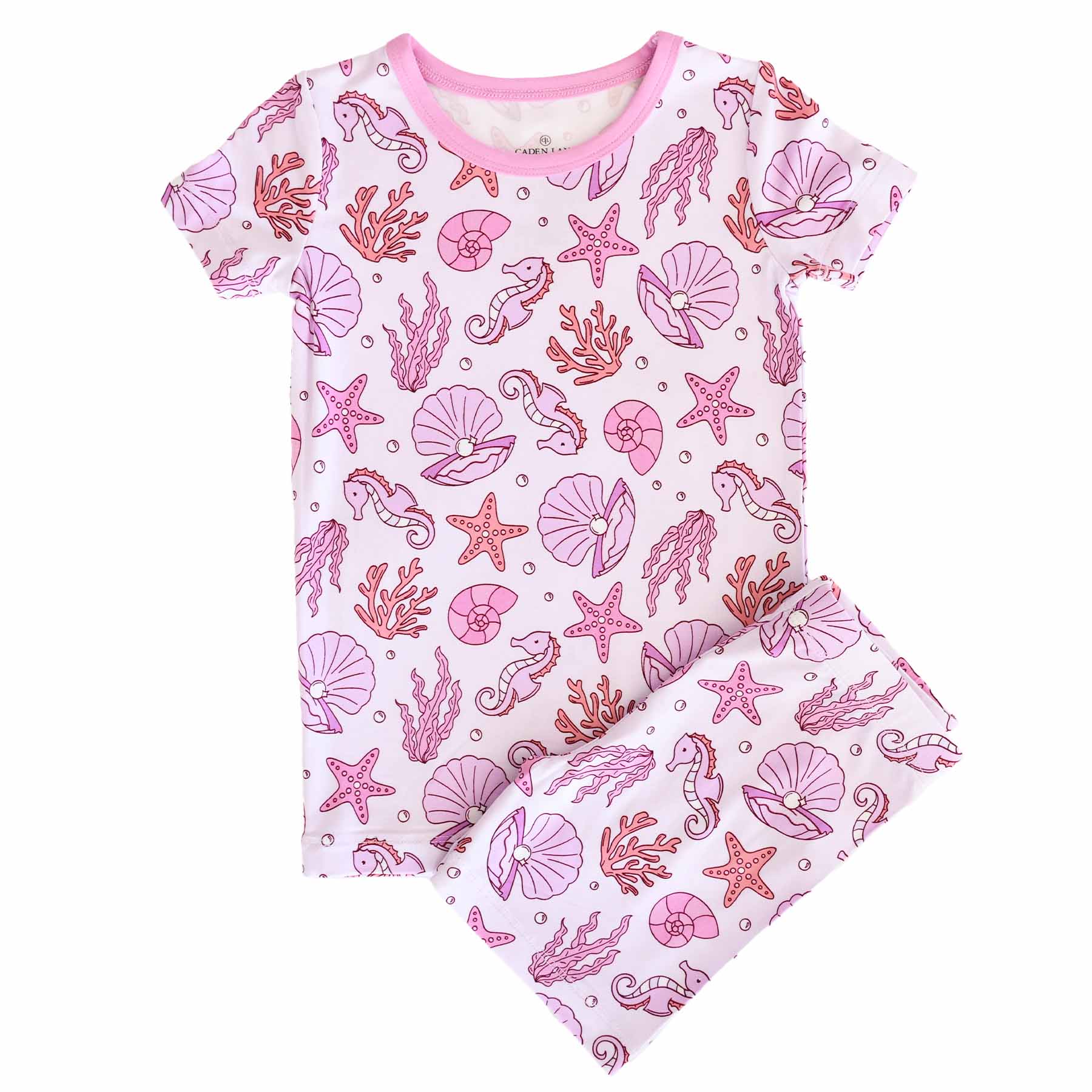 Two Piece Short Pajama Set | Tiny Tides Pink - Image 2