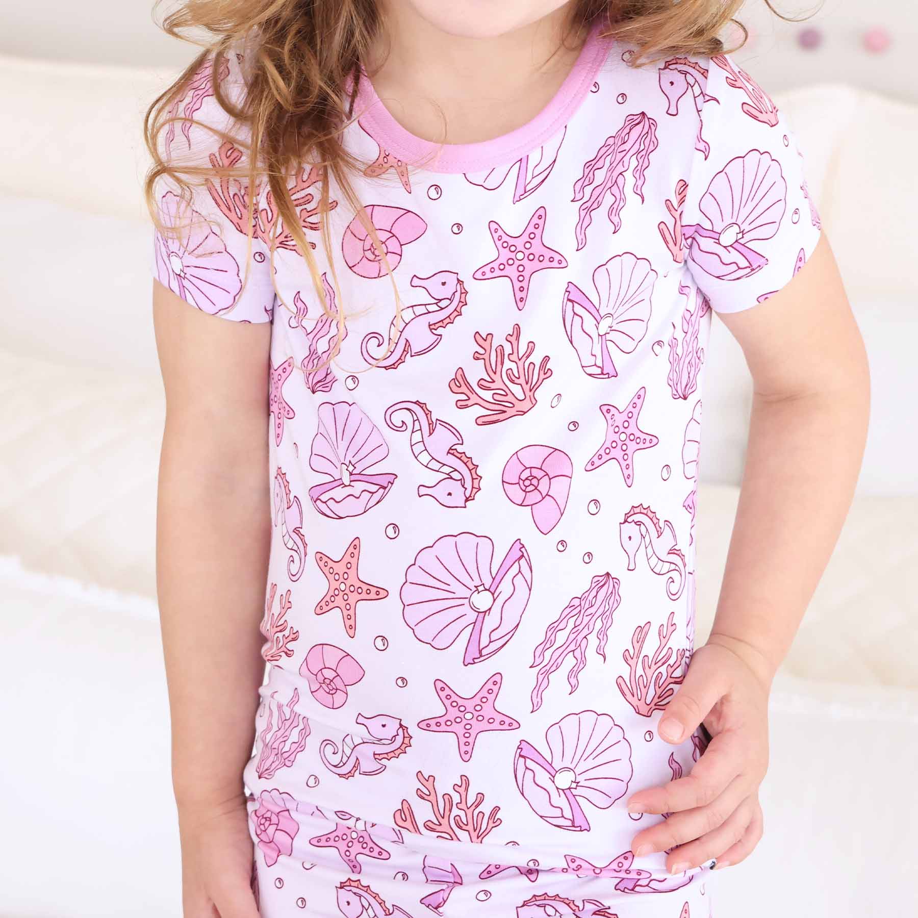 Two Piece Short Pajama Set | Tiny Tides Pink - Image 3