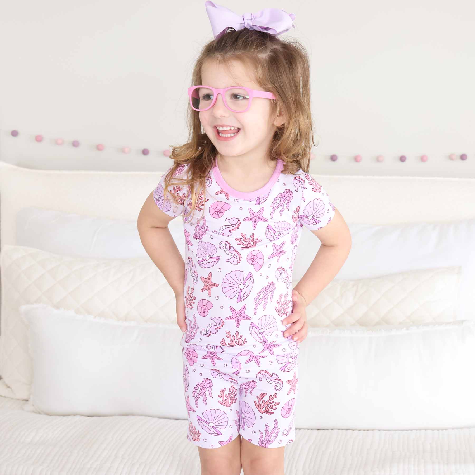 Two Piece Short Pajama Set | Tiny Tides Pink - Image 9