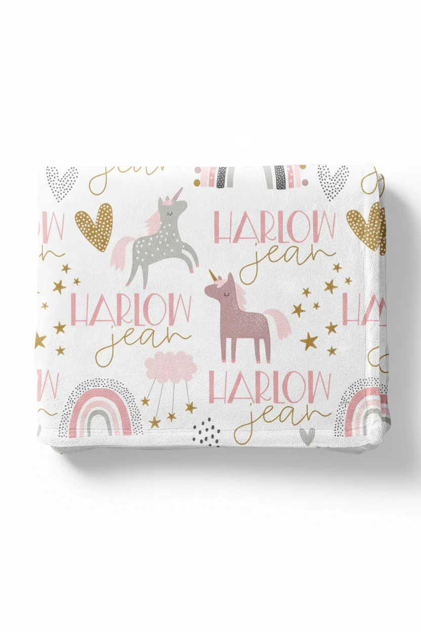Unicorn & Rainbow Party Personalized Toddler Blanket - Image 2