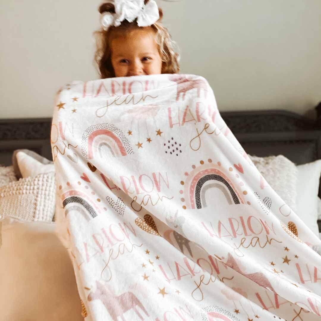 Unicorn & Rainbow Party Personalized Toddler Blanket - Image 3