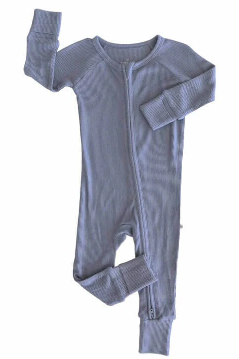 Embroidered Bamboo Waffle Convertible Zip Rompers | Mountain Haze - Image 10