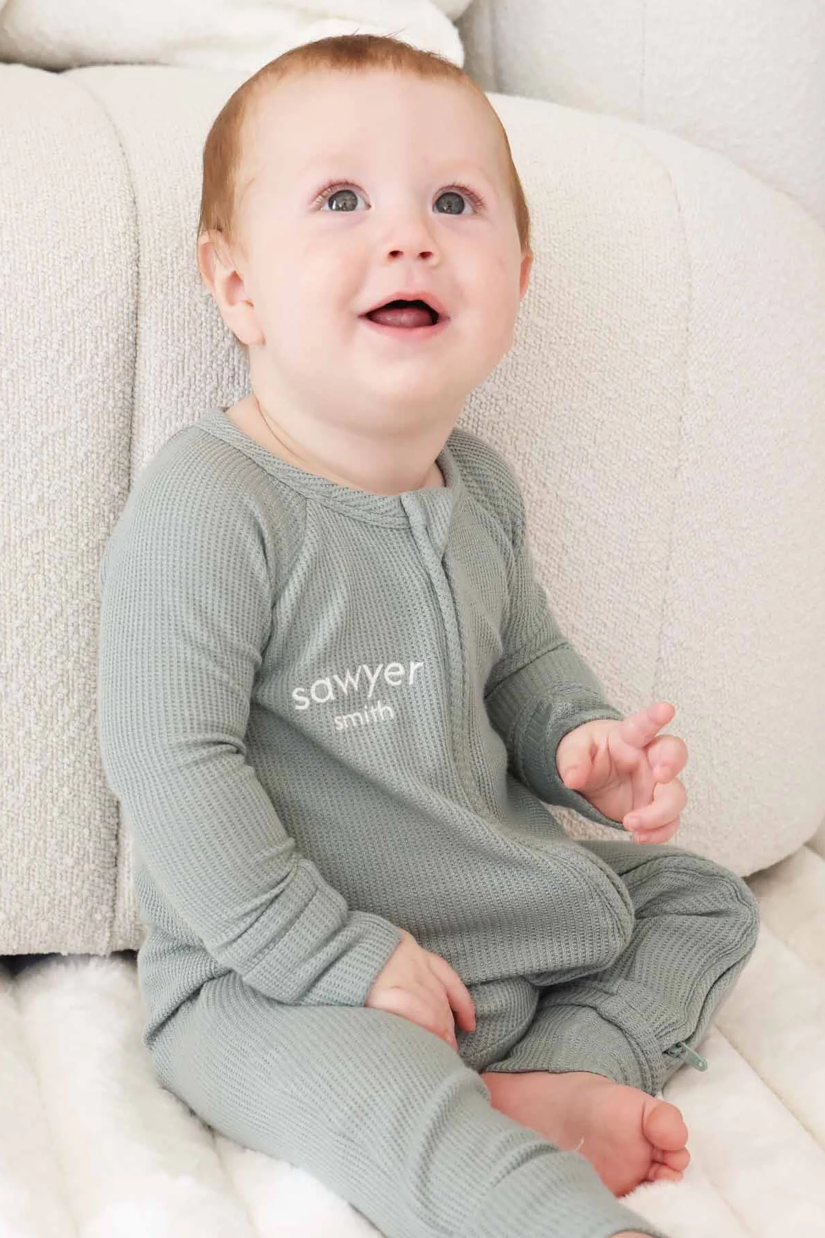 Embroidered Bamboo Waffle Convertible Zip Rompers | Mountain Haze - Image 15