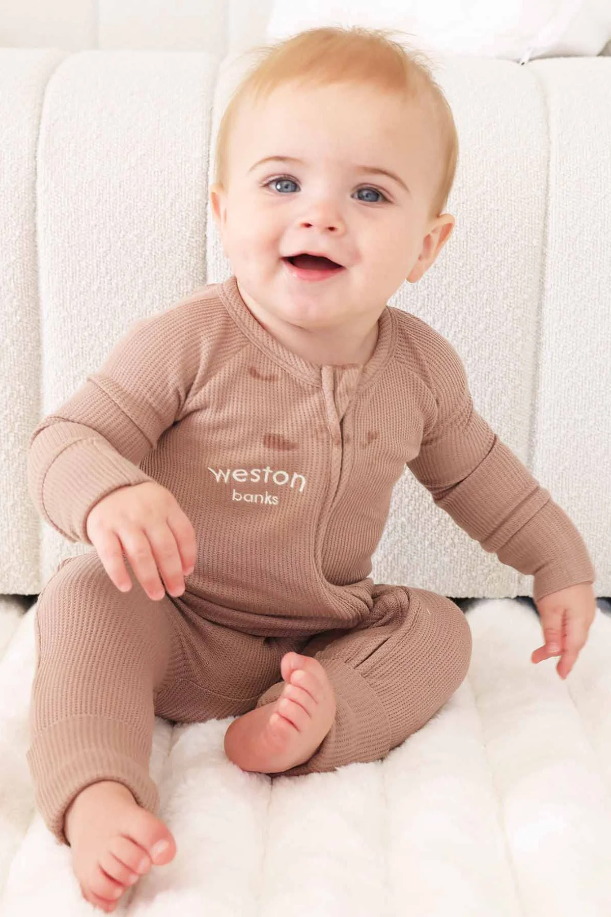 Embroidered Bamboo Waffle Convertible Zip Romper | Cocoa - Image 5