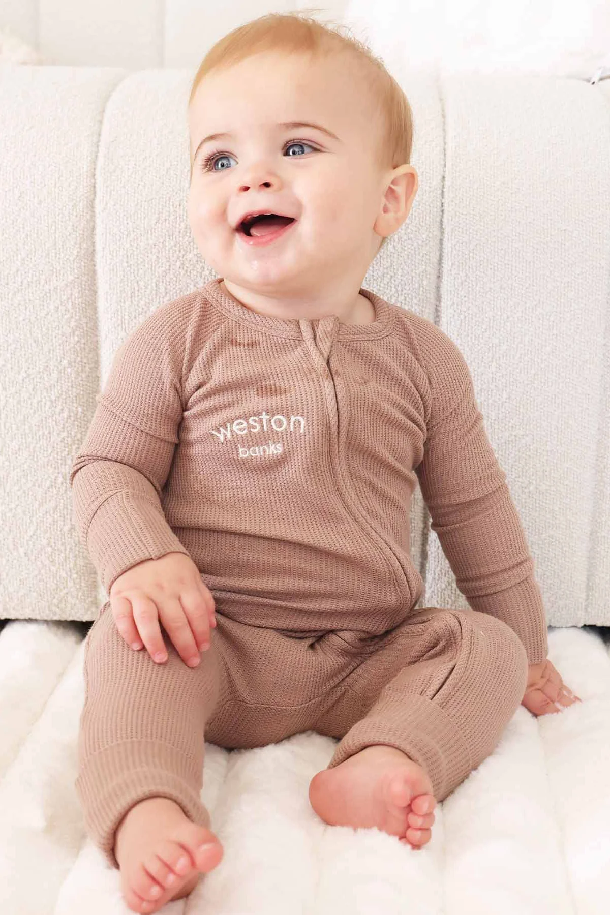 Embroidered Bamboo Waffle Convertible Zip Romper | Cocoa
