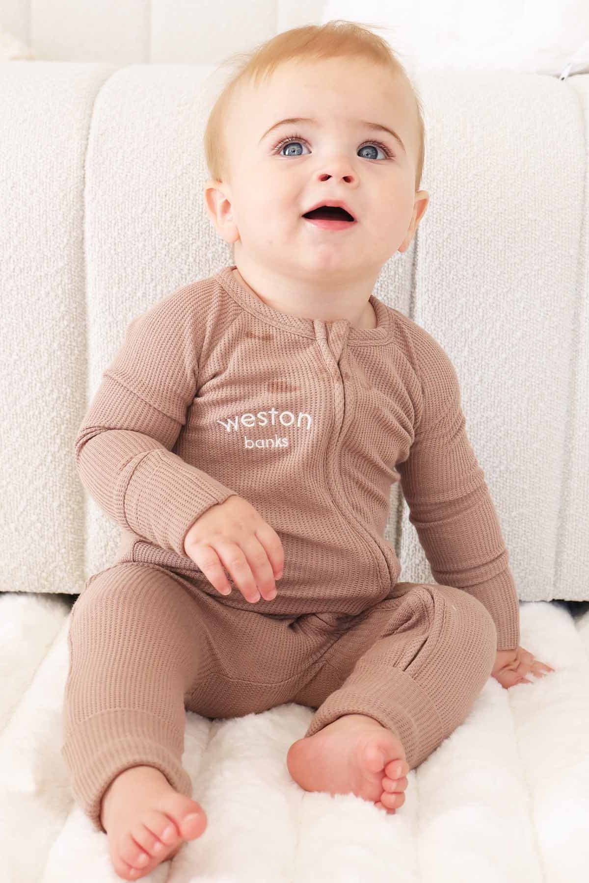 Embroidered Bamboo Waffle Convertible Zip Romper | Cocoa - Image 6