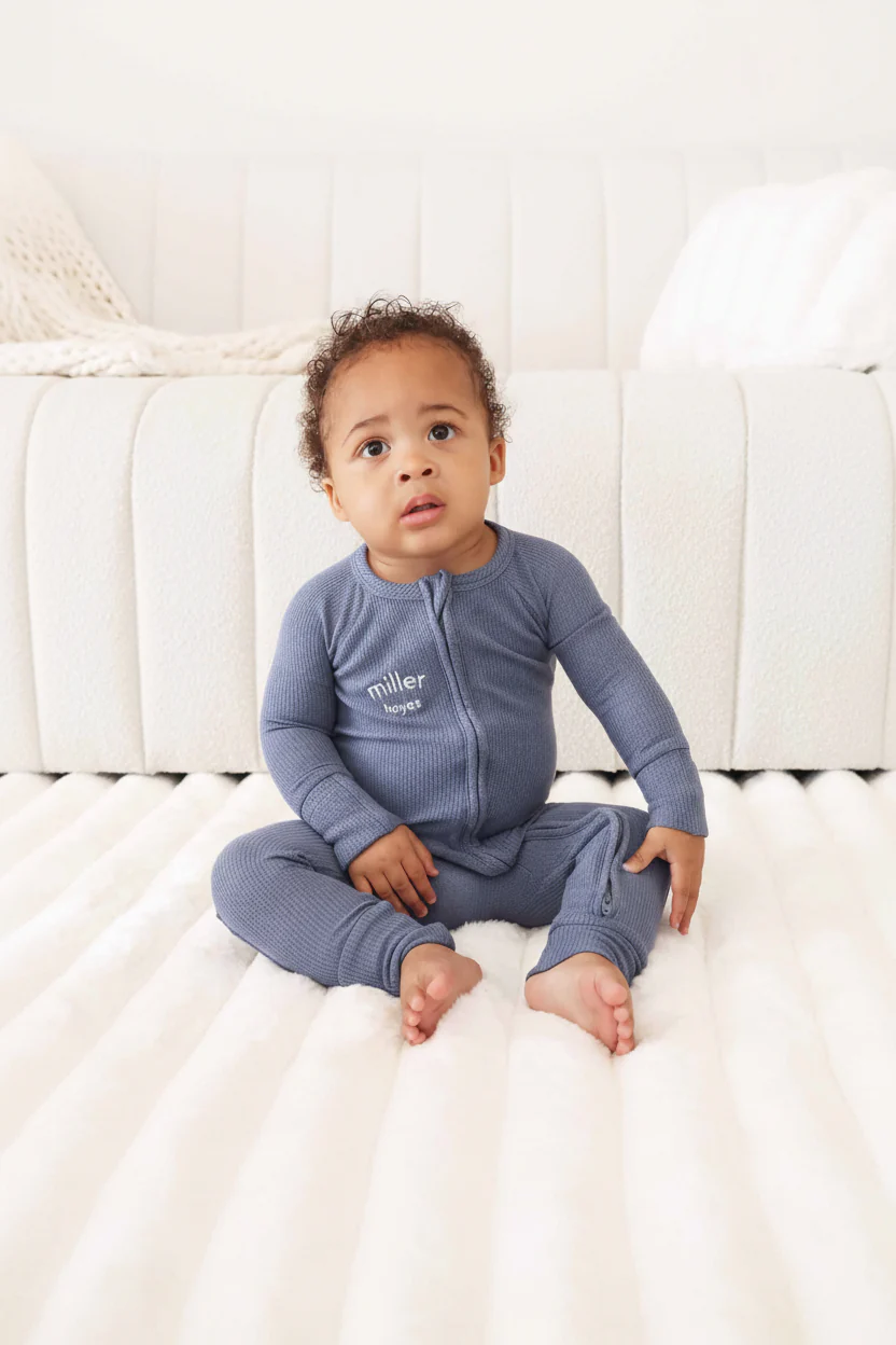Embroidered Bamboo Waffle Convertible Zip Rompers | Mountain Haze - Image 4