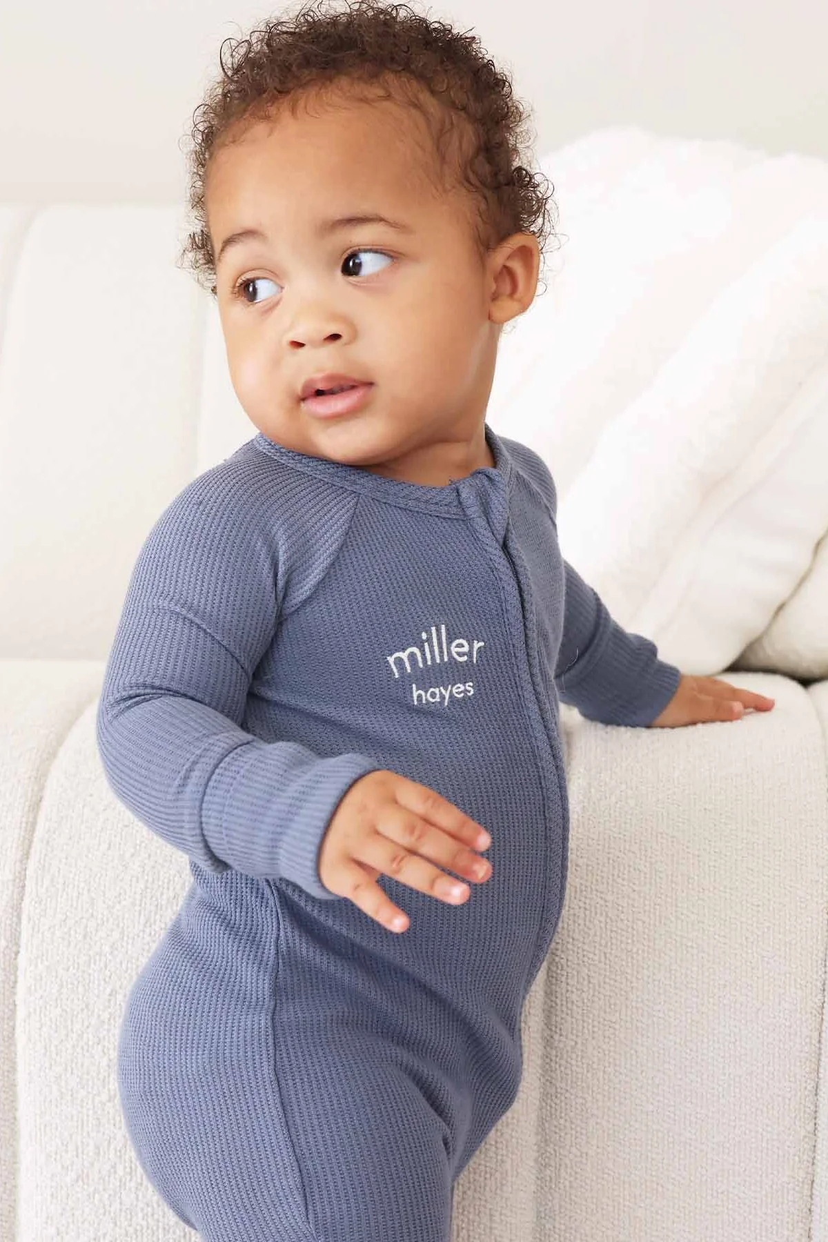 Embroidered Bamboo Waffle Convertible Zip Rompers | Mountain Haze - Image 6