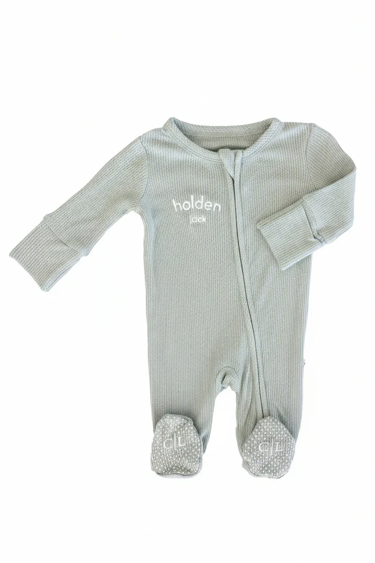 Embroidered Bamboo Waffle Zipper Footie | Mountain Haze - Image 16