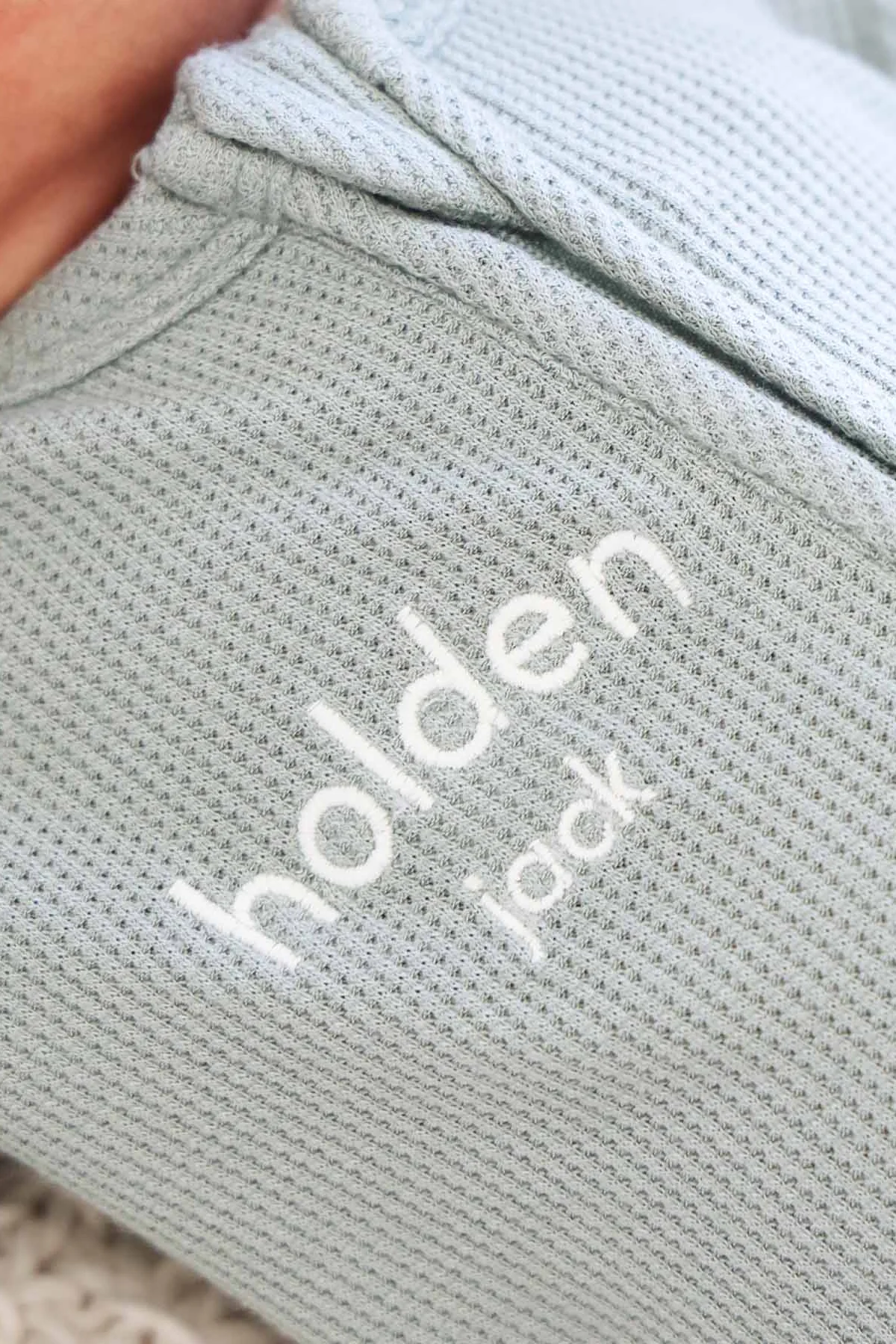 Embroidered Bamboo Waffle Zipper Footie | Mountain Haze - Image 17