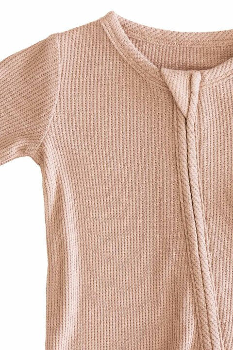 Embroidered Bamboo Waffle Zipper Footie | Mountain Haze - Image 4