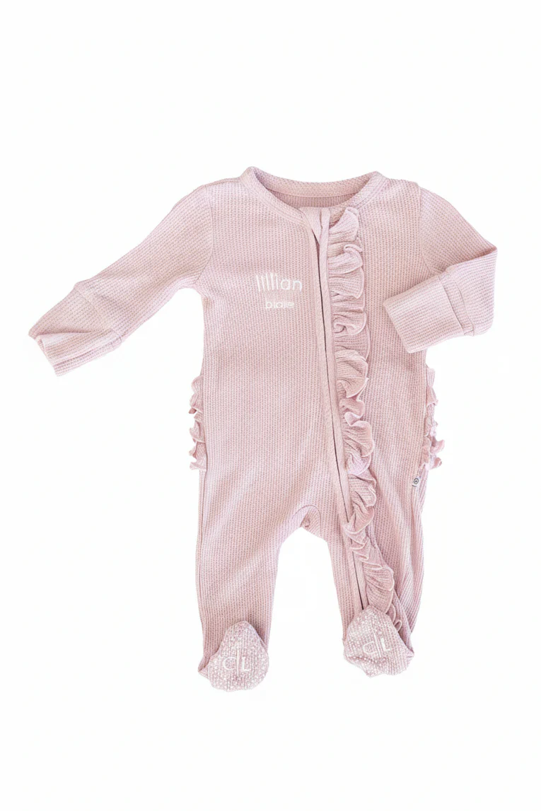 Embroidered Bamboo Waffle Zipper Ruffle Footies | In Bloom - Image 11