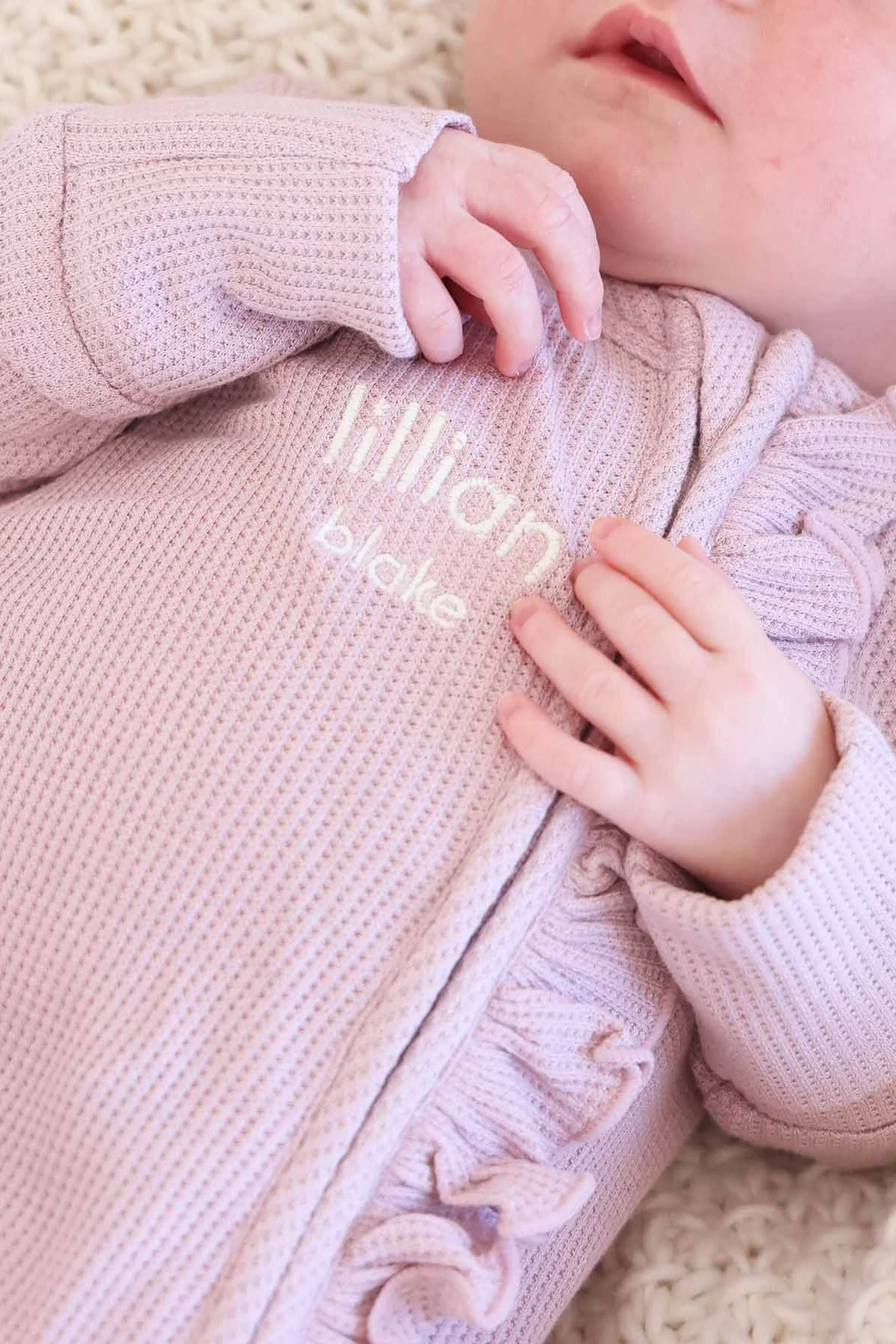 Embroidered Bamboo Waffle Zipper Ruffle Footies | In Bloom - Image 12
