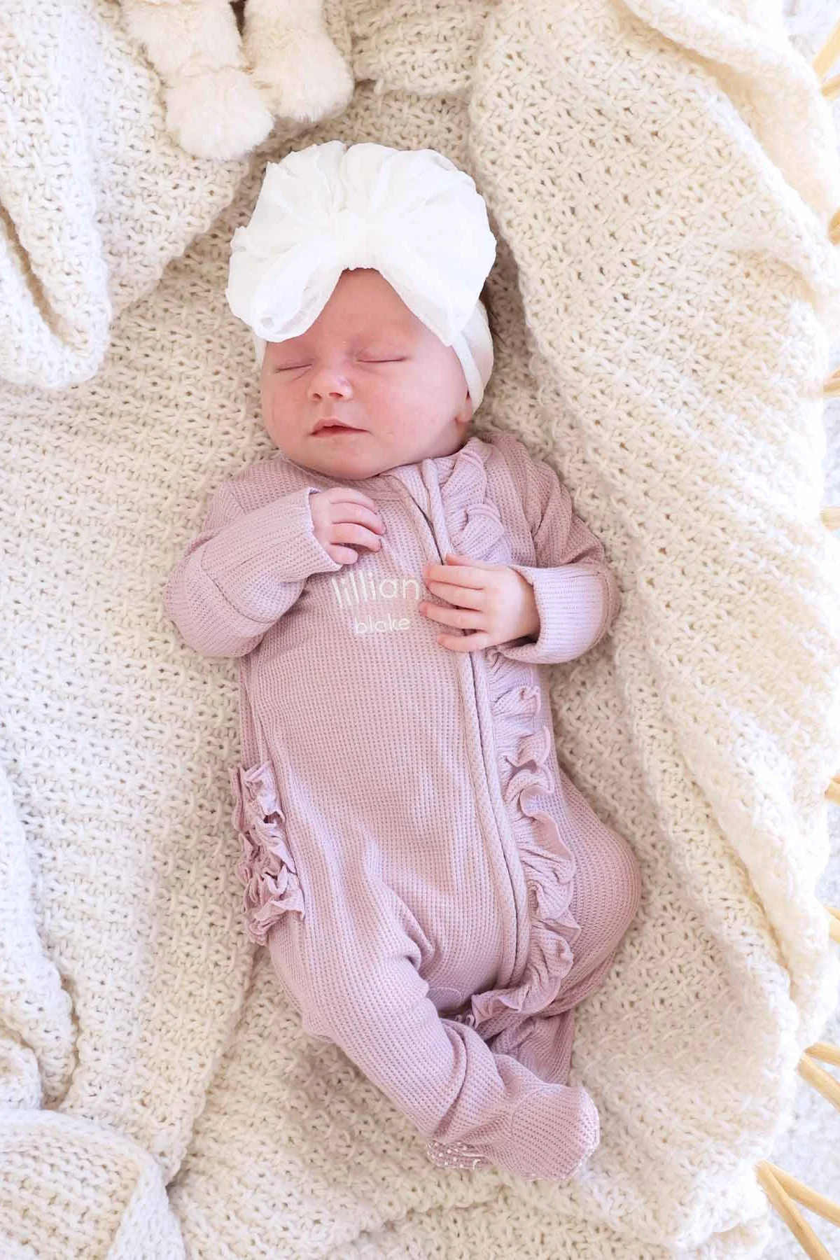 Embroidered Bamboo Waffle Zipper Ruffle Footies | In Bloom - Image 13
