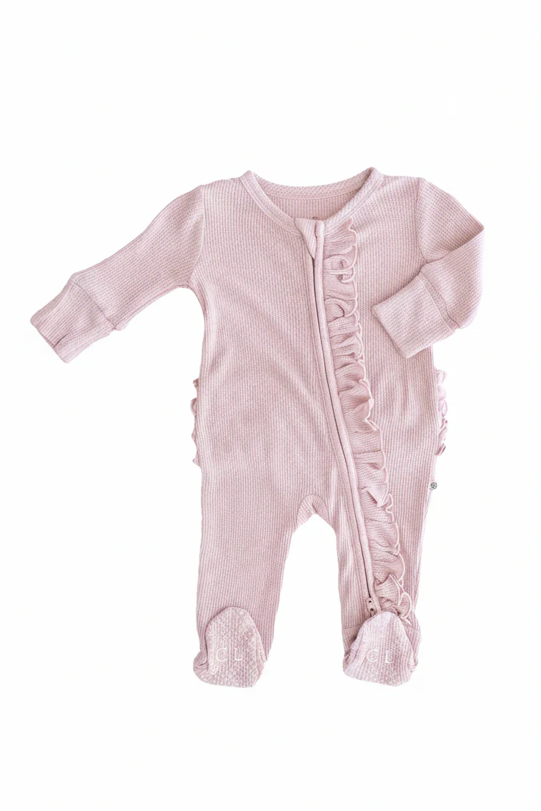 Embroidered Bamboo Waffle Zipper Ruffle Footies | In Bloom - Image 15