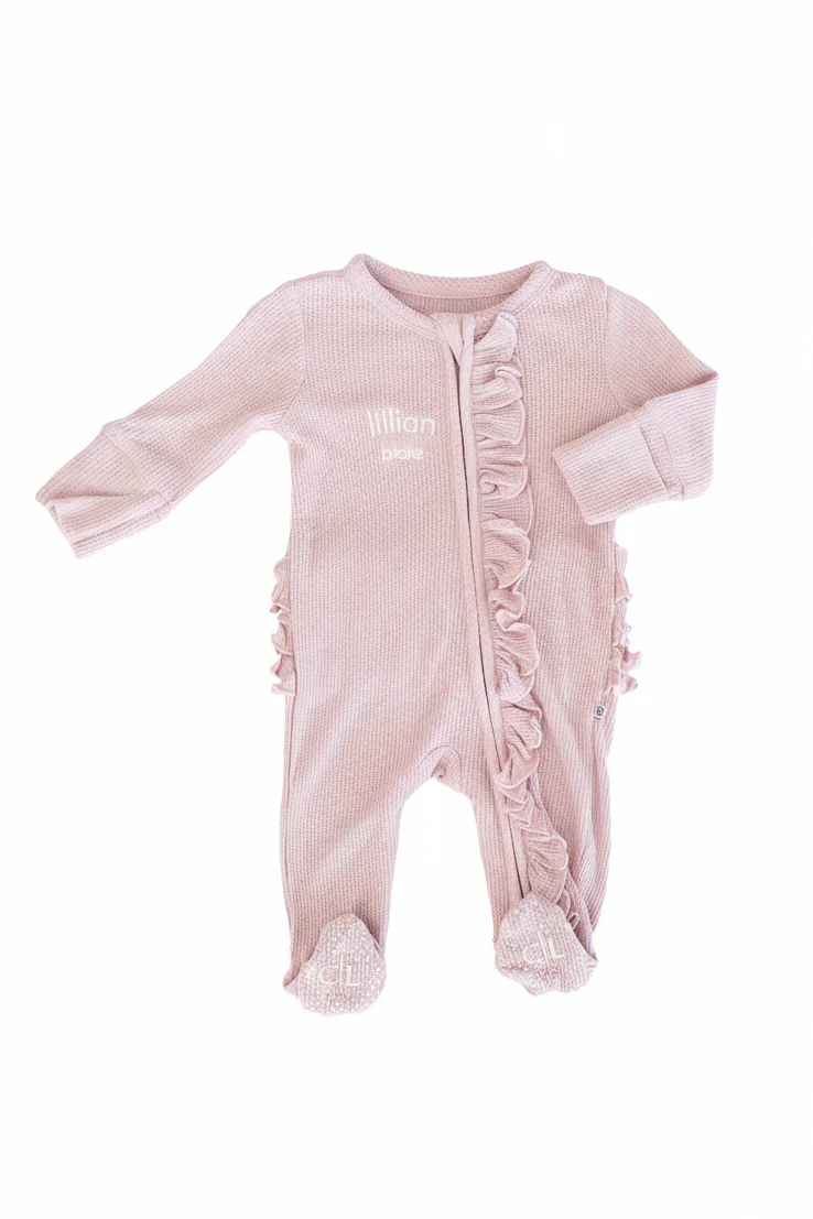 Embroidered Bamboo Waffle Zipper Ruffle Footies | In Bloom - Image 17
