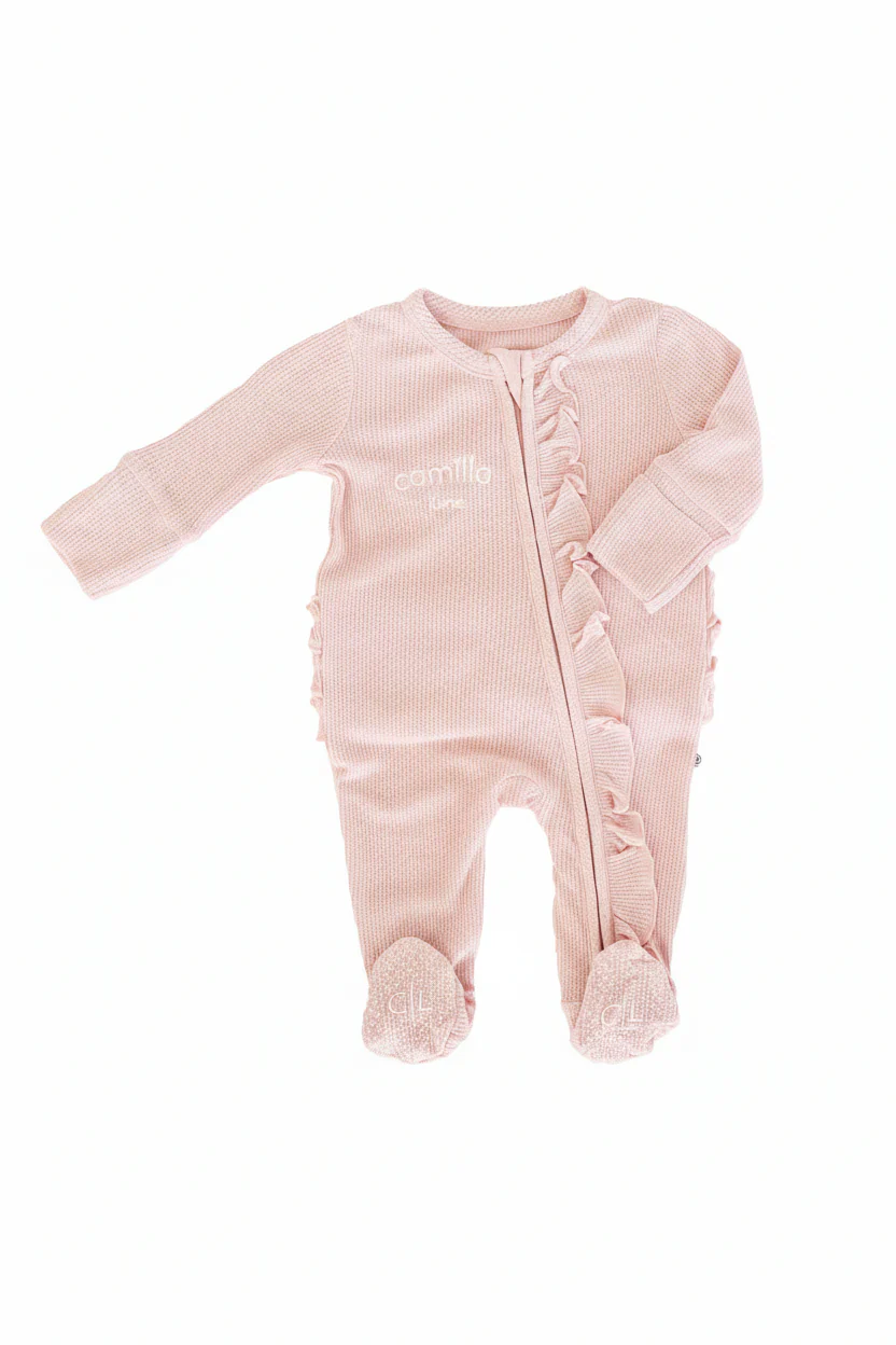 Embroidered Bamboo Waffle Zipper Ruffle Footies | In Bloom - Image 18
