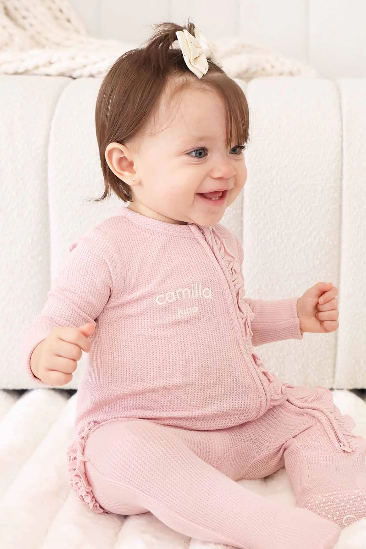 Embroidered Bamboo Waffle Zipper Ruffle Footies | In Bloom - Image 20