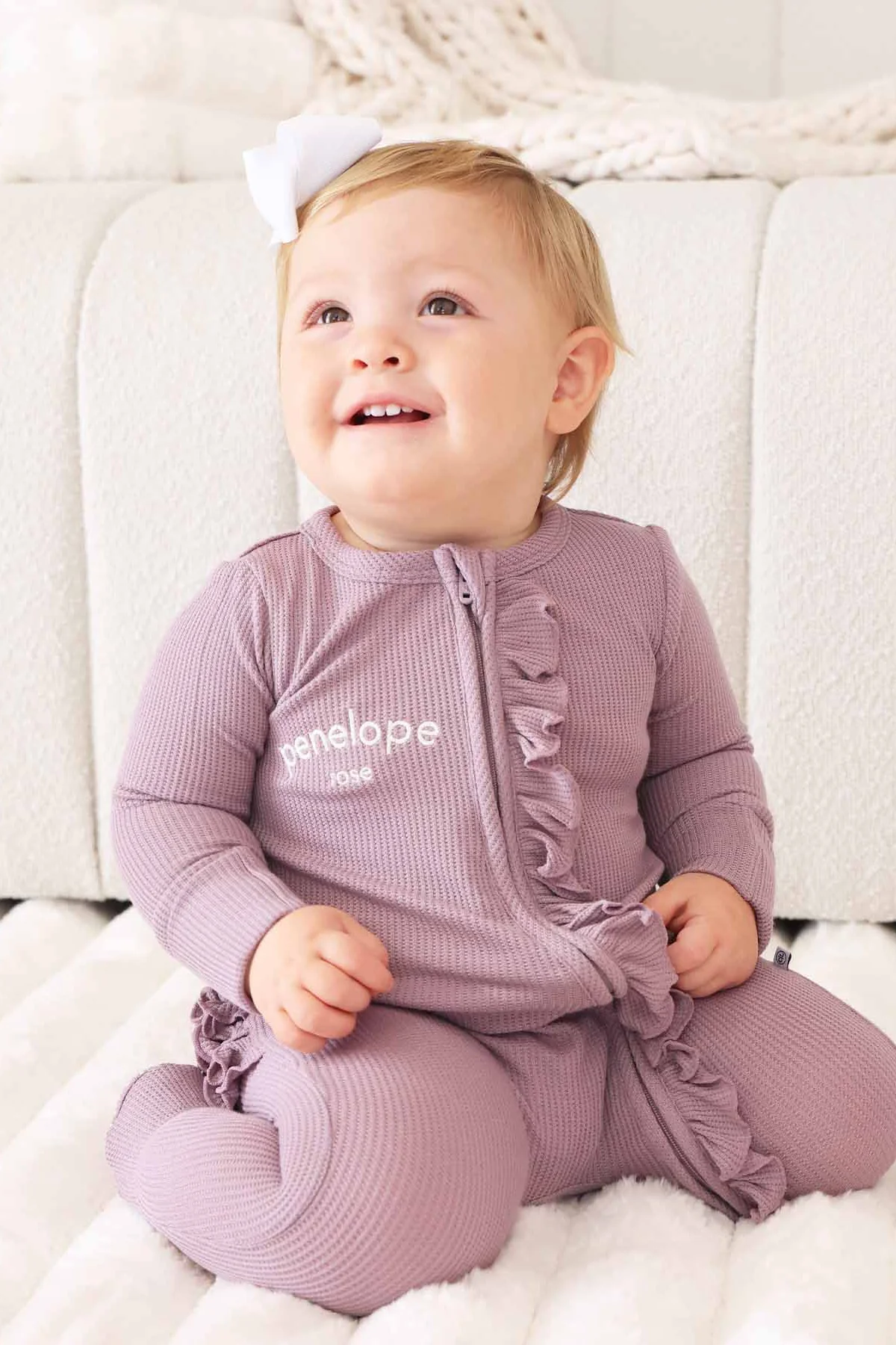 Embroidered Bamboo Waffle Zipper Ruffle Footies | In Bloom - Image 5
