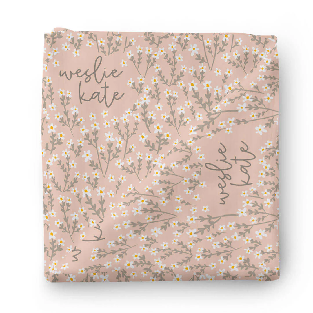 Weslie's Wildflower Personalized Baby Name Swaddle Blanket