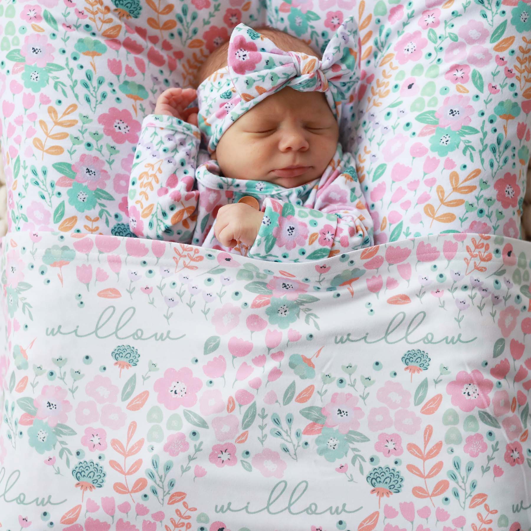 Willow's Whimsy Floral Personalized Swaddle Blanket - Image 3