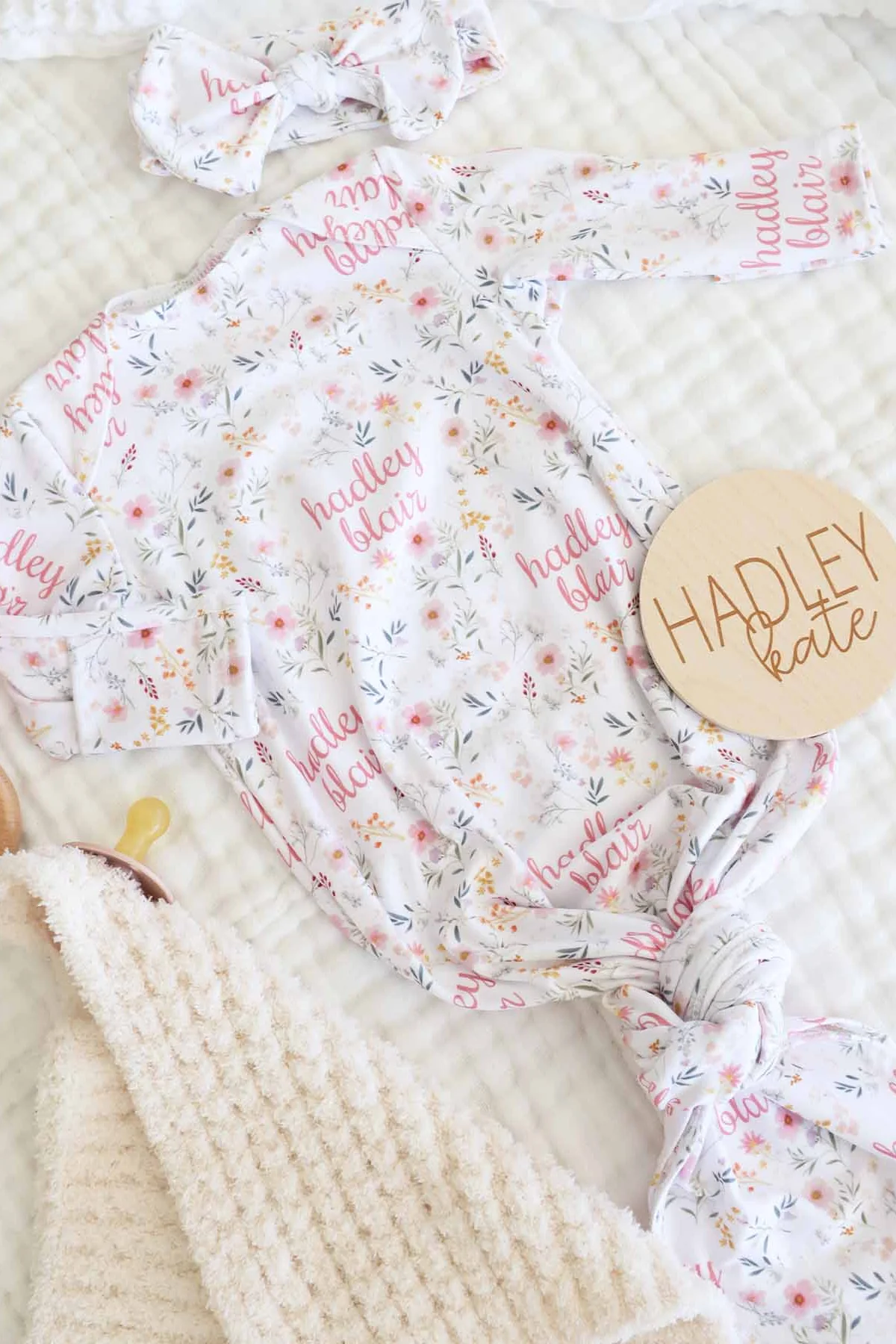 Winnie's Wildflower Personalized Newborn Baby Knot Gown