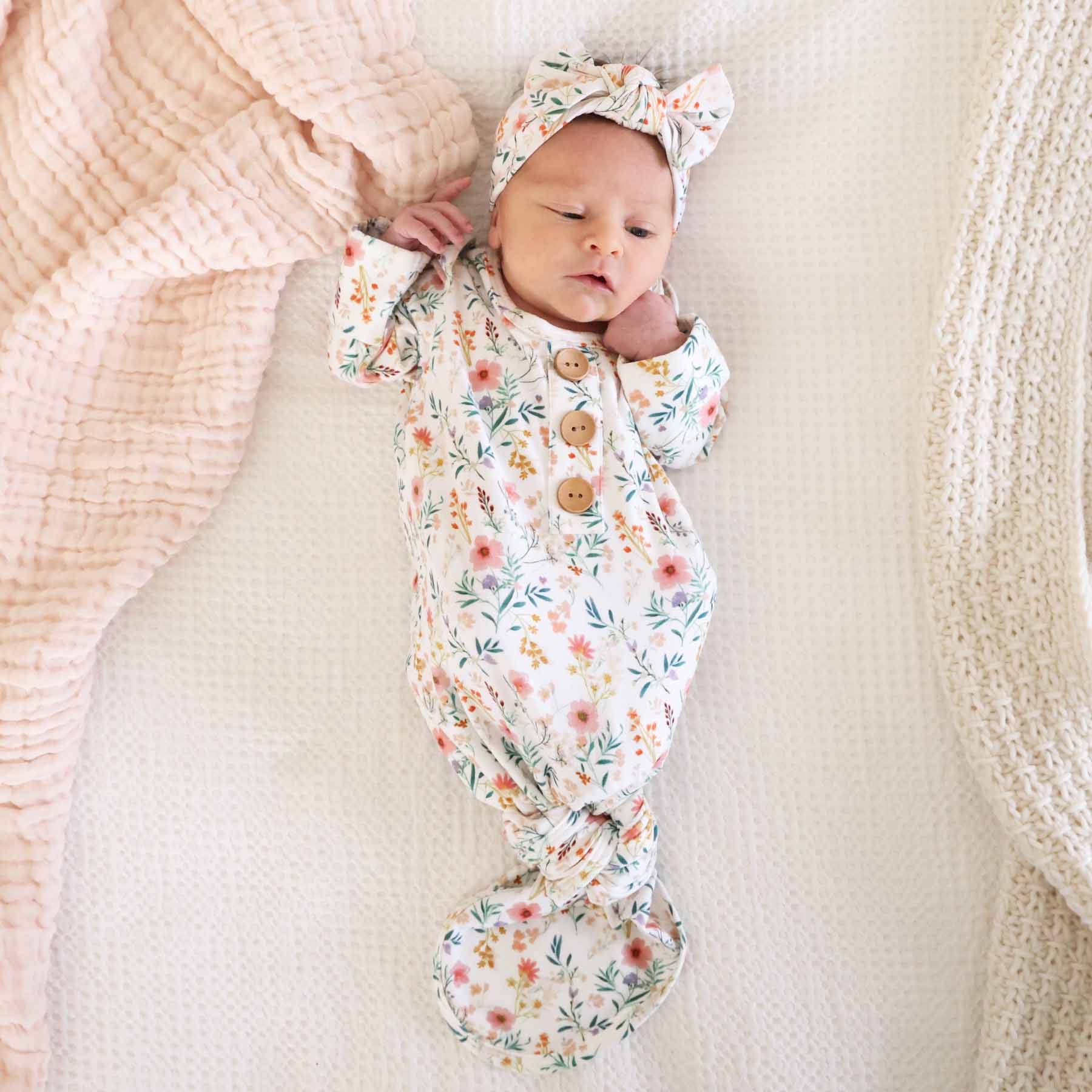 Winnie's Wildflowers Newborn Baby Knot Gown & Hat Set - Image 5