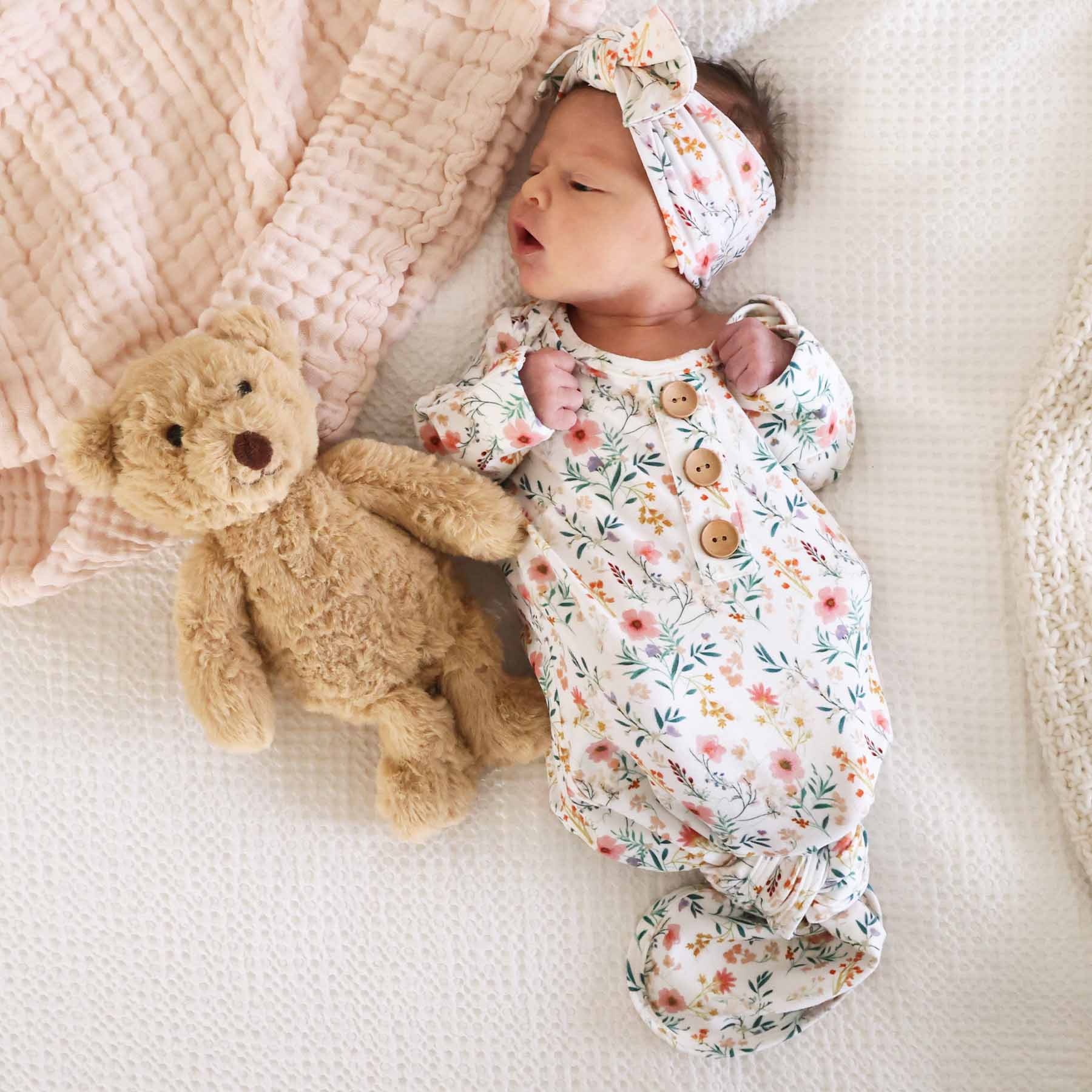 Winnie's Wildflowers Newborn Baby Knot Gown & Hat Set - Image 6