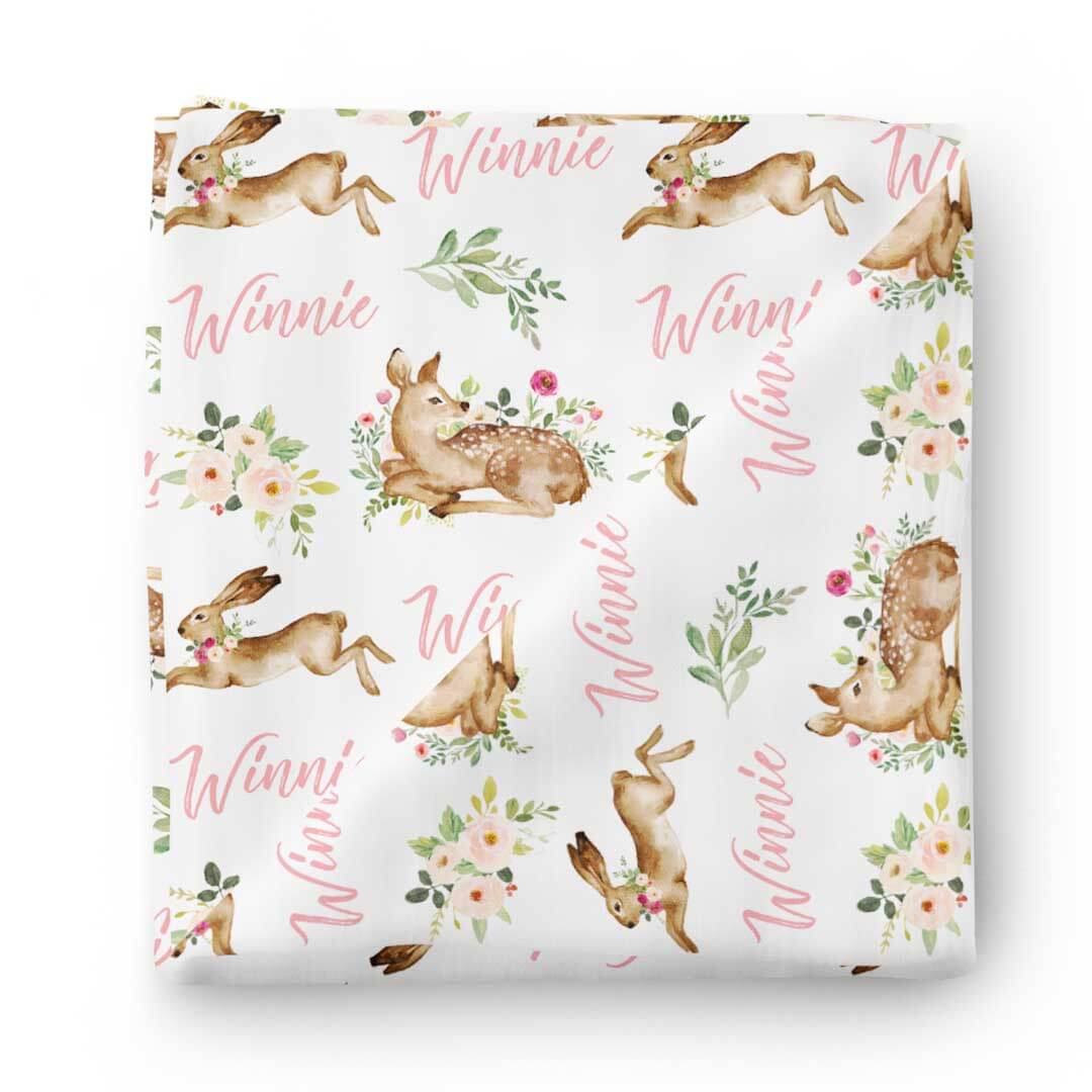 Winnie's Woodland Animal Friends Personalized Baby Name Swaddle Blanket - Image 2