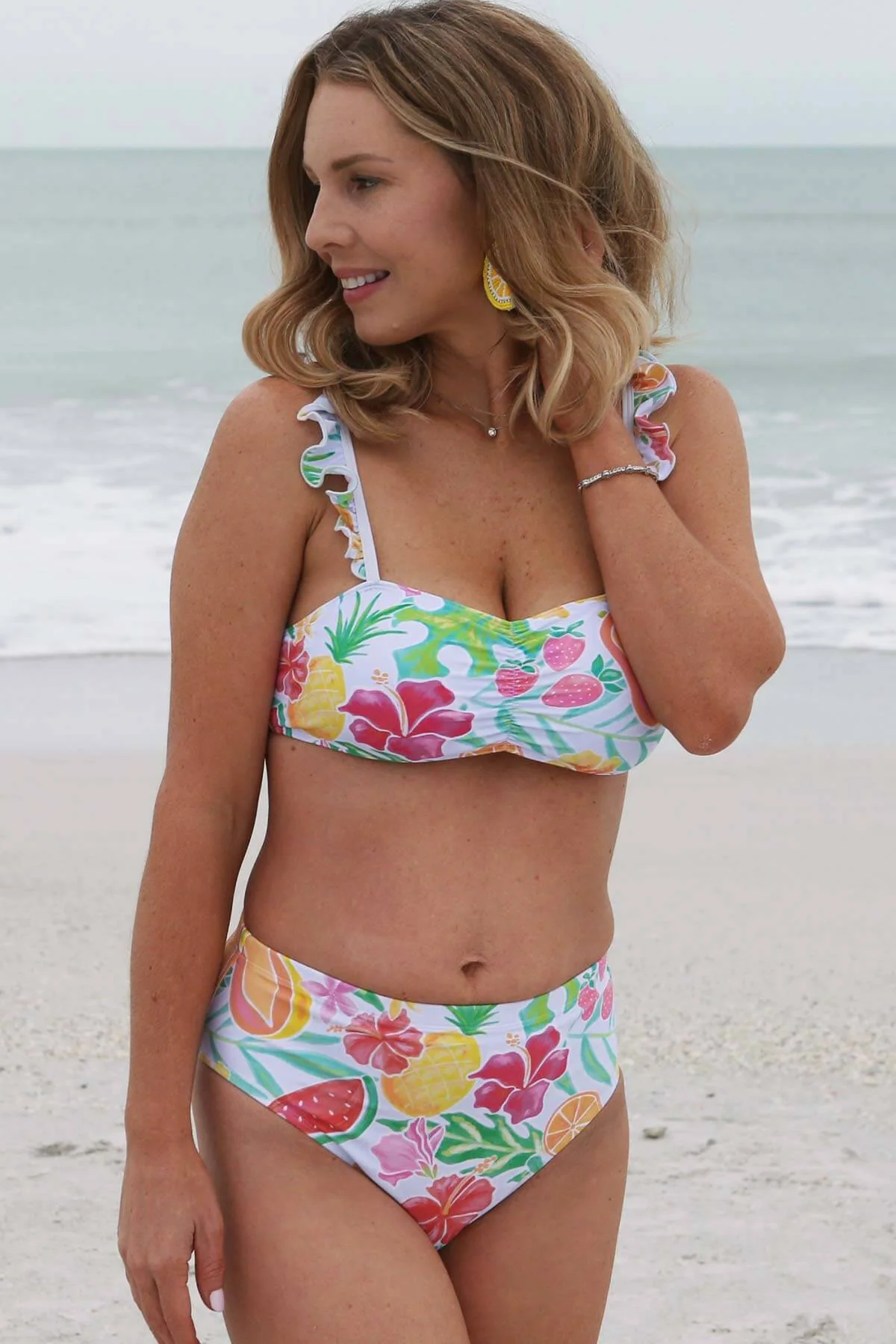 Women's Bikini with High Waisted Bottom | Tropical Paradise