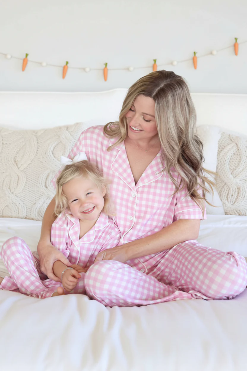 Women's Two Piece Flare Lounge Set | Pink Gingham - Image 7