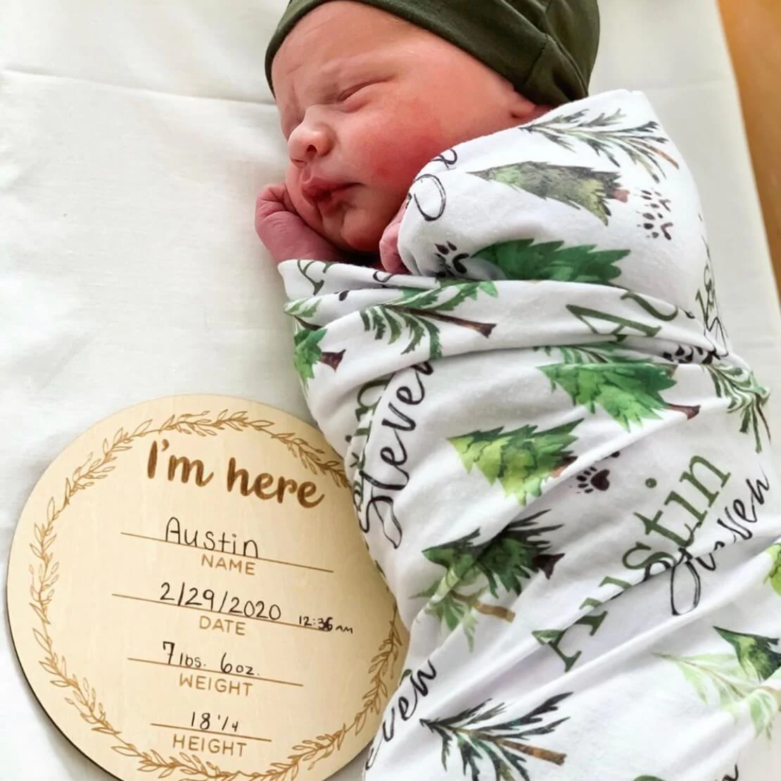 Woodland Trees Personalized Baby Name Swaddle Blanket - Image 4