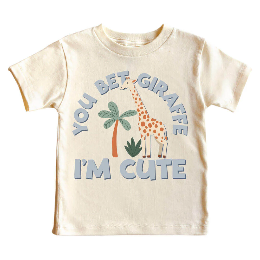 You Bet Giraffe I'm Cute Graphic Bodysuit & Kids Tee | Natural - Image 3